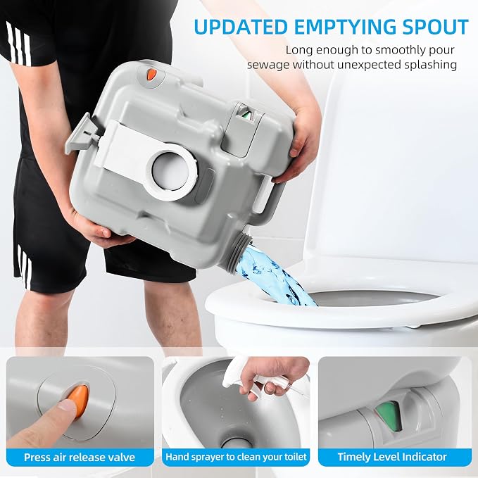 YITAHOME Portable Toilet Camping Porta Potty with Diagonal Enlargerd Bowl | Hand Sprayer, 5.28 Gal Leak-Proof Outdoor Toilet with Level Indicator, Carry Bag for Adults, RV Travel, Boat and Trips