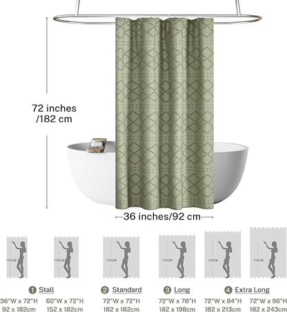 Small Stall Boho Shower Curtain - Sage Green Tassle Woven Fabric - 36 x 72 Half Size - Tufted Chevron Striped Textured Modern Farmhouse Minimalist Cloth Shower Curtain for Bathroom
