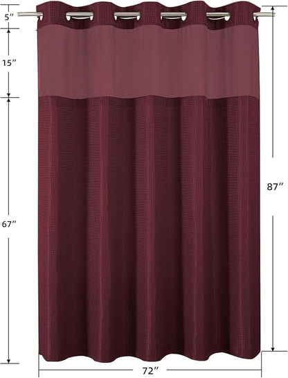 Colorful Star No Hook Shower Curtain with Snap in Fabric Liner, Waffle Weave Heavy Duty Thick Shower Curtains with Mesh Top Window, Hotel Style Waterproof Bathroom Curtain Set, 72 x 87 Inch, Burgundy