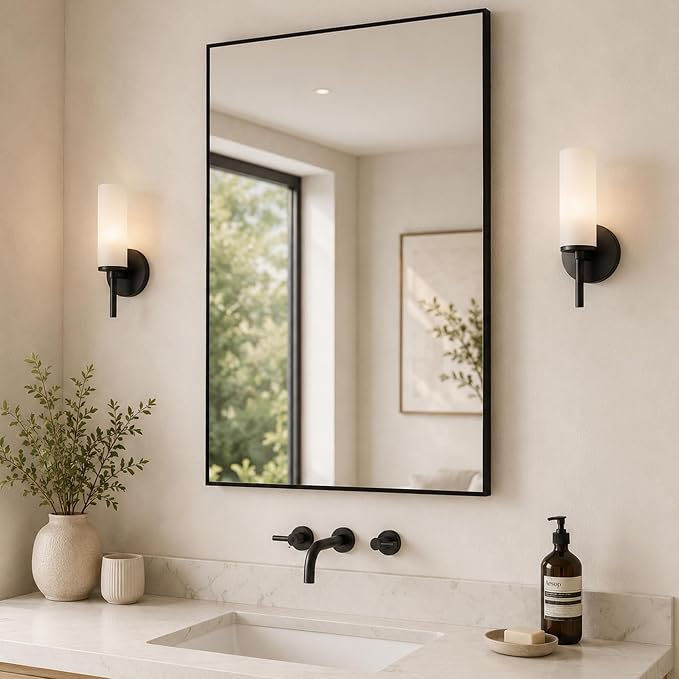 24x36 Matte Black Framed Rectangle Bathroom Vanity Wall Mirror | Over-Sink Vanity Mirror, Slim Metal Frame, Entryway or Dresser Use, Vertical/Horizontal Mount, Tempered Glass