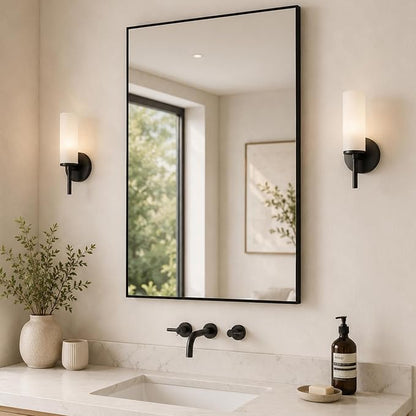24x36 Matte Black Framed Rectangle Bathroom Vanity Wall Mirror | Over-Sink Vanity Mirror, Slim Metal Frame, Entryway or Dresser Use, Vertical/Horizontal Mount, Tempered Glass