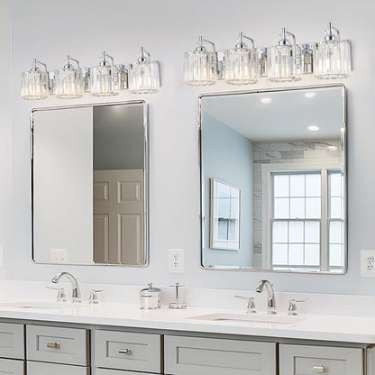 4-Light Modern Bathroom Light Fixture Chrome Bathroom Vanity Lights Over Mirror Wall Sconce Lighting with K9 Crystal Shades E26 Base for Bedroom, Living Room, Hallway, Cabinet Wall Lamp