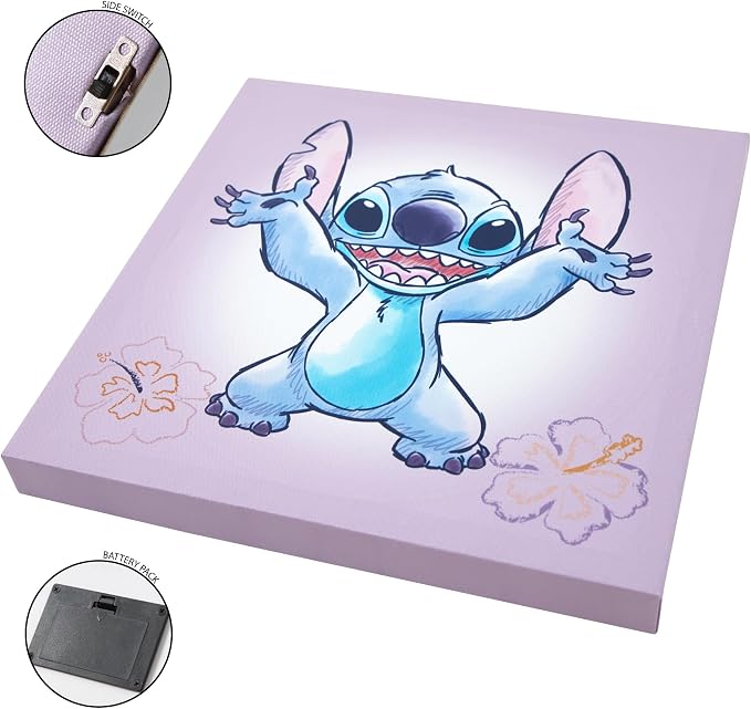 Disney Stitch 4-Pack Canvas LED Wall Art Set,Children’s Hanging Wall Décor for Bedroom & Playroom, Each Piece 11" x 11"