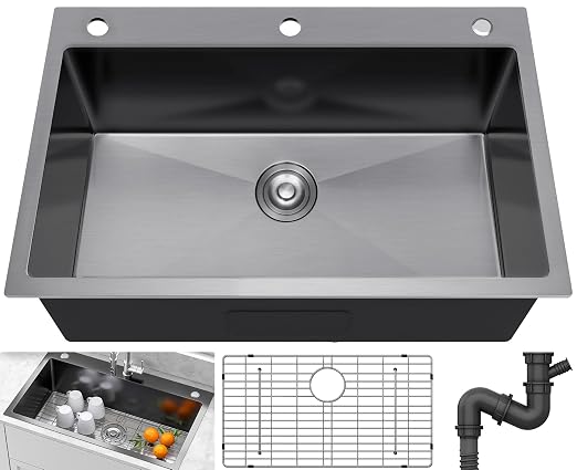 YITAHOME Drop In Kitchen Sink 33 Inch Top mount Stainless Steel Nano | Prep Kitchen, Bar 33 x 19 x 10inch