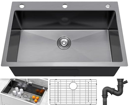 YITAHOME Drop In Kitchen Sink 33 Inch Top mount Stainless Steel Nano | Prep Kitchen, Bar 33 x 19 x 10inch