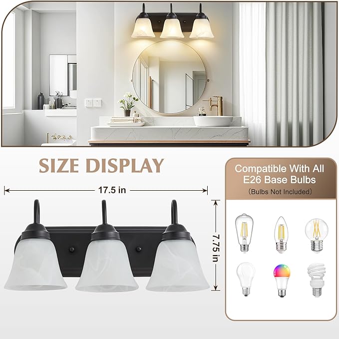 Bathroom Light Fixtures Over Mirror, Black 3 Light Vanity Light for Bathroom Vintage Lighting Fixtures Wall Lamp Vanity Lights Apply for Mirror Living Room Cabinet Bedroom