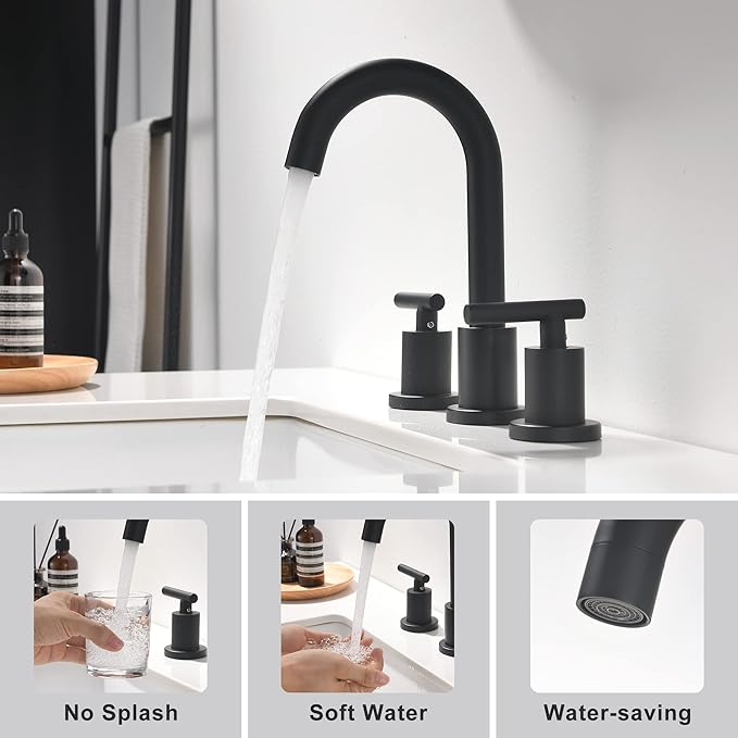 Two Handle Widespread Bathroom Sink Faucet - 3 Hole Vanity Faucet with Pop-Up Drain & cUPC Faucet Supply Lines, 8 Inch Black Bathroom Sink Faucet
