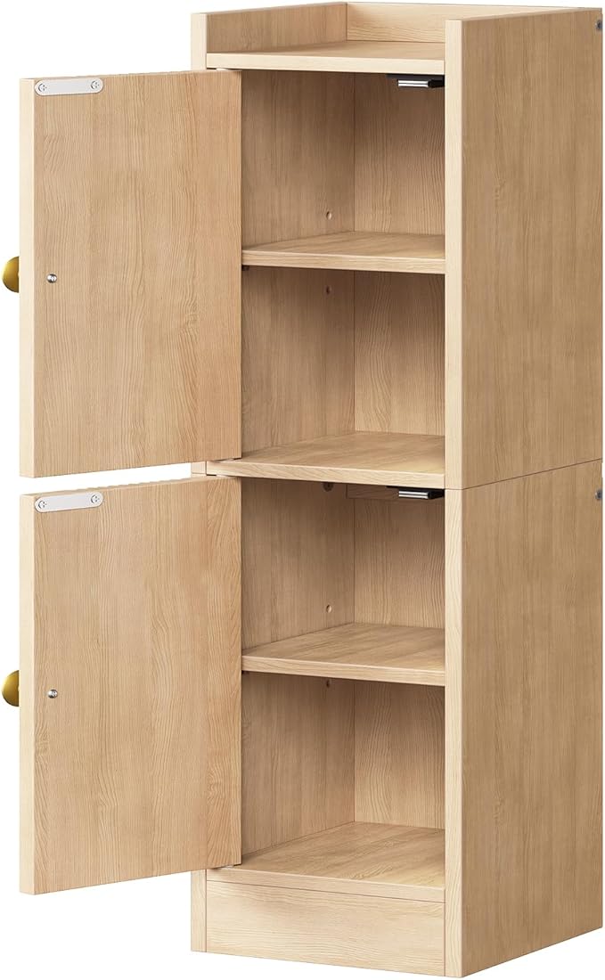 HOOBRO Small Bathroom Storage Cabinet, 9.8" W x 7.9" D x 30.7" H Small Cabinet for Bathroom with Doors, Farmhouse Floor Cabinet with 2 Adjustable Shelves, Narrow Toilet Paper Cabinet, Natural