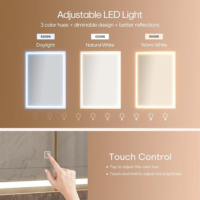 28x20 LED Lighted Bathroom Medicine Mirror Cabinet with Sockets & USBs, Anti-Fog Dimmable Light and Color Adjustment, Easy to Install, Moisture-Resistant Wood