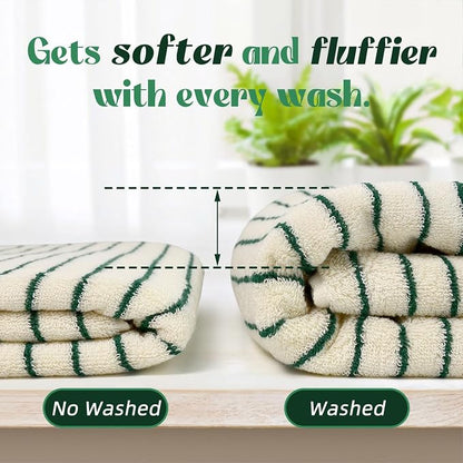 8 Piece Green Towel Set, Super Soft & Absorbent Cotton Striped Towels | for Bathroom Decor, 2 Bath, 2 Hand, 4 Washcloths