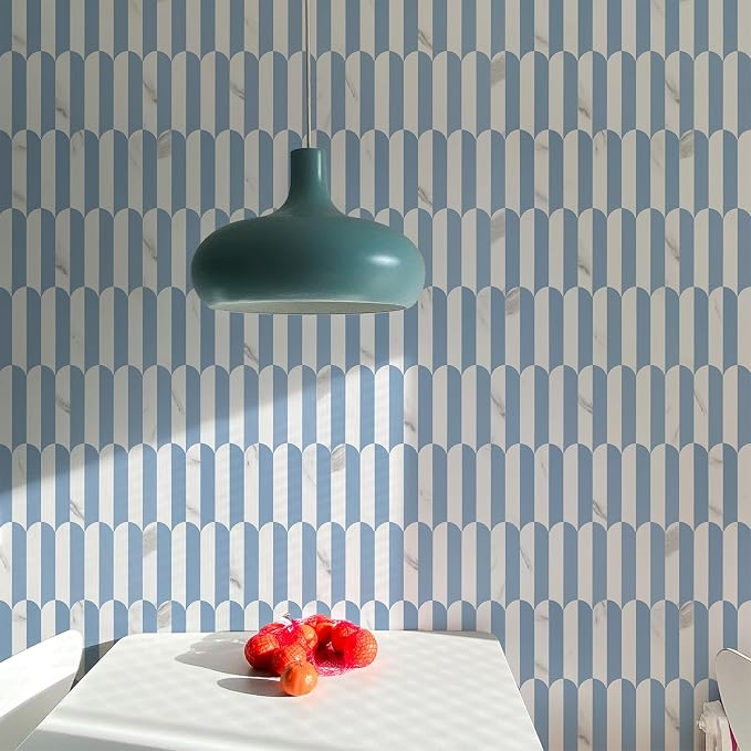 Vamos Tile Peel and Stick Backsplash Seamless Tile,Fish Scale,10 PVC Tiles | Stick on Backsplash for Kitchen & Bathroom,Light Blue and Statury White PVC Self Adhesive Mosaic Tiles 11.9''x10.8''