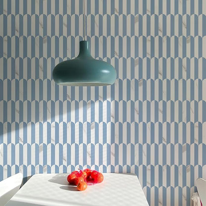 Vamos Tile Peel and Stick Backsplash Seamless Tile,Fish Scale,10 PVC Tiles | Stick on Backsplash for Kitchen & Bathroom,Light Blue and Statury White PVC Self Adhesive Mosaic Tiles 11.9''x10.8''