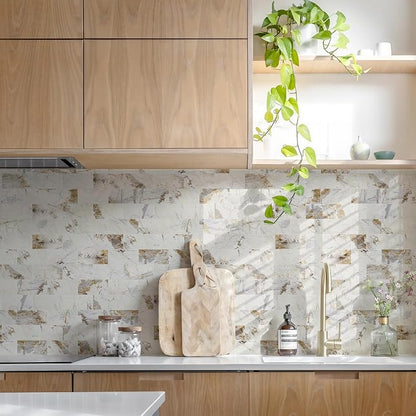 STICKGOO 10-Sheets Peel and Stick Backsplash, Glossy Pandora | Marble Look Kitchen Backsplash Wall Tiles, PVC Peel and Stick Wall Panels for Bathroom, Fireplace, RV