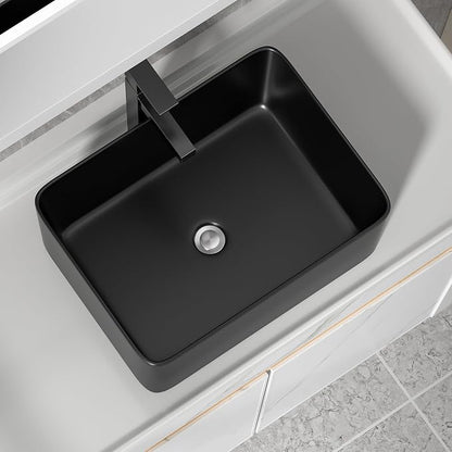 19"x15" Black Bathroom Vessel Sink Rectangular - Matte Black Porcelain Ceramic Rectangle Above Counter Vanity Lavatory Bath Sink Art Basin