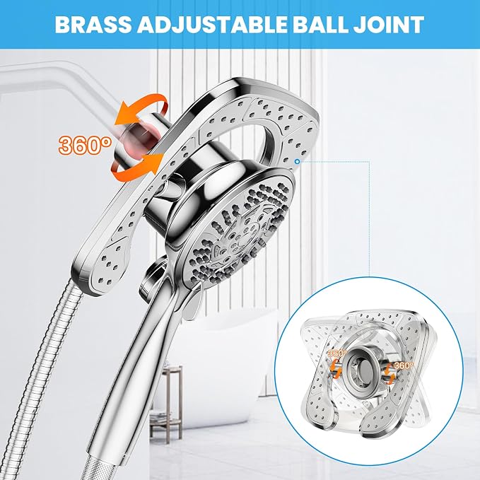 High Pressure Shower Heads, 7.2Inch 2 in 1 Rainfall Shower head & Handheld Showers with Magnetic Docking System, Ten-Function Handheld Shower Head with 59" Rotatable Stainless Steel Hose (Chrome)