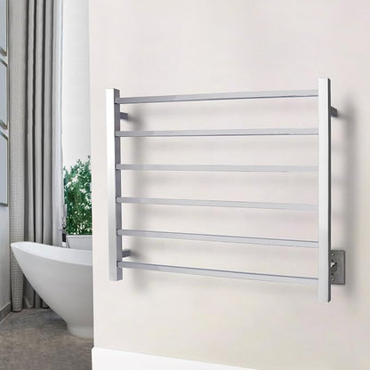 WarmlyYours Tahoe Heated Towel Rack, 6 Bars, Polished Stainless Steel | Hardwired 120V heated towel rack for spa-like bathroom comfort, 427 BTU/hr, energy-efficient towel drying