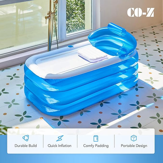 CO-Z Inflatable Bathtub with Electric Air Pump and Bath Pillow Headrest, Portable Blow Up Tub for Adults, Outdoor or Indoor Freestanding Foldable Spa Cover Drainage Hose Cup Holder