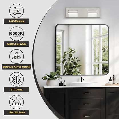 OKELI 2-Light Bathroom Vanity Light Fixture Brushed Nickel Modern Mirror Front Lamp for Bathroom, Stairs, Hallway Bedside Dimmable Cold White 24W ETL Listed, 350° Adjustable Lamp Head