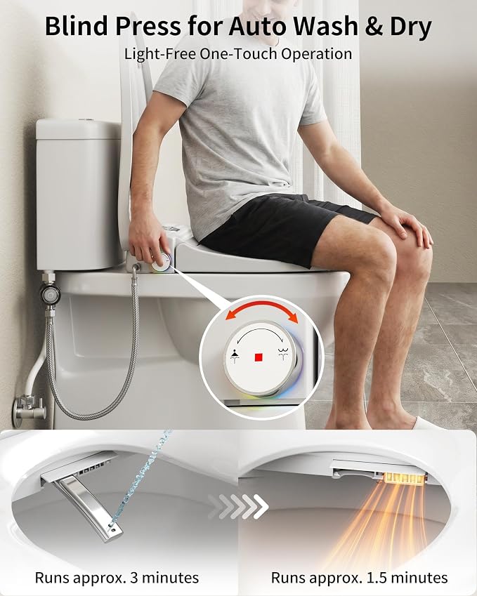 Rainsworth Smart Bidet Seat with Remote Control for Elongated Toilets | Dual User Memory, External Filter, Instant Heated Seat, Auto-Dry, Adjustable Setting, Stainless Nozzles, Intuitive Control