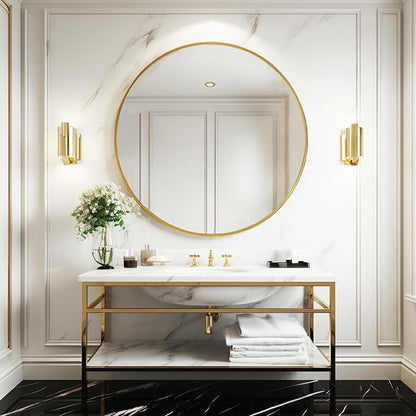 Large Round Mirror, Circle Mirror 30 inch, Brushed Gold Metal Frame | High Definition Mirror, Rust-resistant, Easy Installation, Circular Mirrors for Living room Cloakroom, Hallway, Bathroom