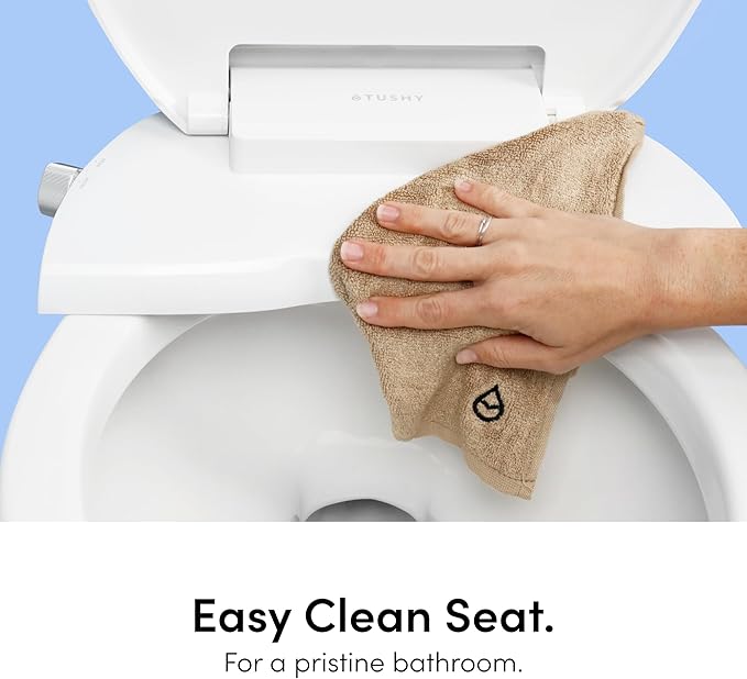 TUSHY Wave Non-Electric Bidet Toilet Seat | Sleek Elongated Design, Quick-Release for Easy Cleaning | DuoFlow Front & Rear Wash, Soft-Close Lid, Self-Cleaning Nozzle, 10-Min DIY Install, Platinum Knob