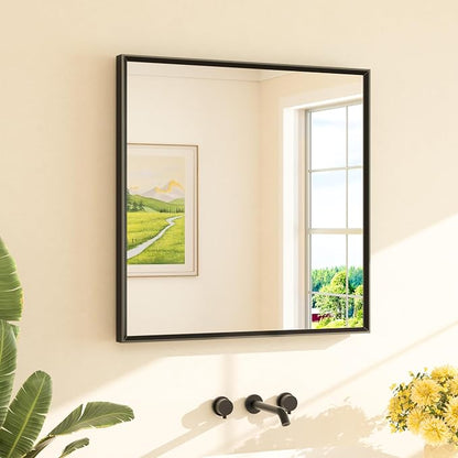Black Framed Mirror for Bathroom Vanity 30" x 30" Matte Black Rectangle Beveled Frame Wall Mirror for Over Sink, Tempered Glass, Modern Farmhouse Bedroom, Entryway, Living Room