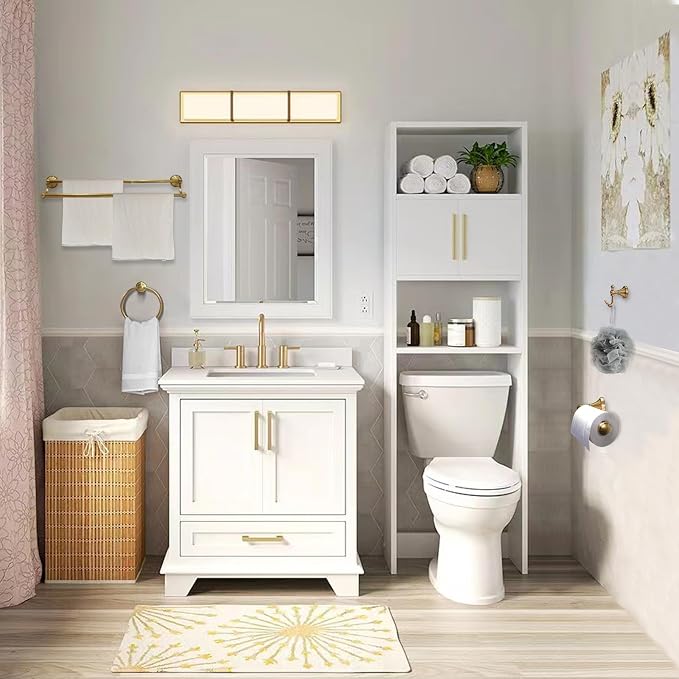 4 Piece Antique Brass Bathroom Accessories Set - 16"-27.7" Solid Brass Towel Rack, Double Vintage Towel Bar - Wall Mounted Antique Gold Bathroom Hardware