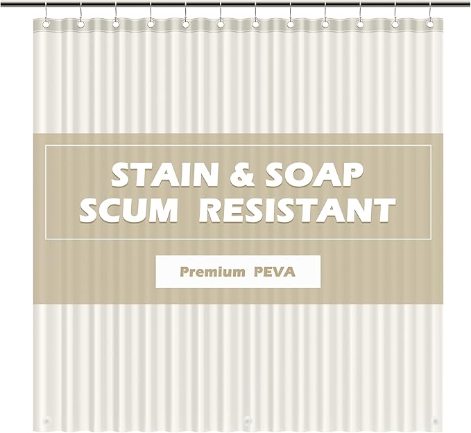 EHZNZIE Shower Curtain Liner Light Weight PEVA, Shower Liner 72x72 Inches, Waterproof, No Chemical Smell with 12 Rust Proof Metal Grommets for Bathroom Shower Curtain, Cream