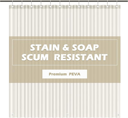 EHZNZIE Shower Curtain Liner Light Weight PEVA, Shower Liner 72x72 Inches, Waterproof, No Chemical Smell with 12 Rust Proof Metal Grommets for Bathroom Shower Curtain, Cream