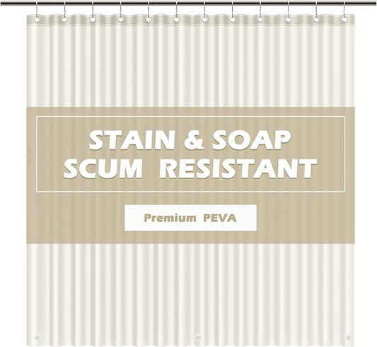 EHZNZIE Shower Curtain Liner Light Weight PEVA, Shower Liner 72x72 Inches, Waterproof, No Chemical Smell with 12 Rust Proof Metal Grommets for Bathroom Shower Curtain, Cream
