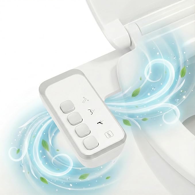 Bidet Attachment – Non-Electric Fresh Water Toilet Bidet with One-Touch Start/Stop Cleaning, Adjustable Water Pressure, Self-Cleaning Front & Rear Nozzles, 5-Min Easy Installation (White)