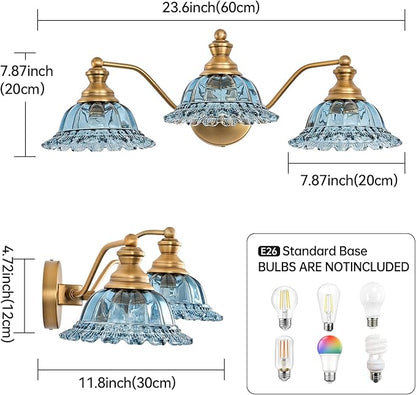 Brass Grey Blue 3 Light Vanity Light