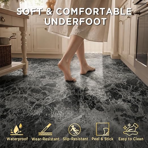 Marble Grain 12x12 Inch Peel and Stick Floor Tile, Granite Smoke, 10 PCS | NO Grout, NO Mess, For Kitchen Backsplash, Bathroom Update, Non-Slip & Scratch-Resistant