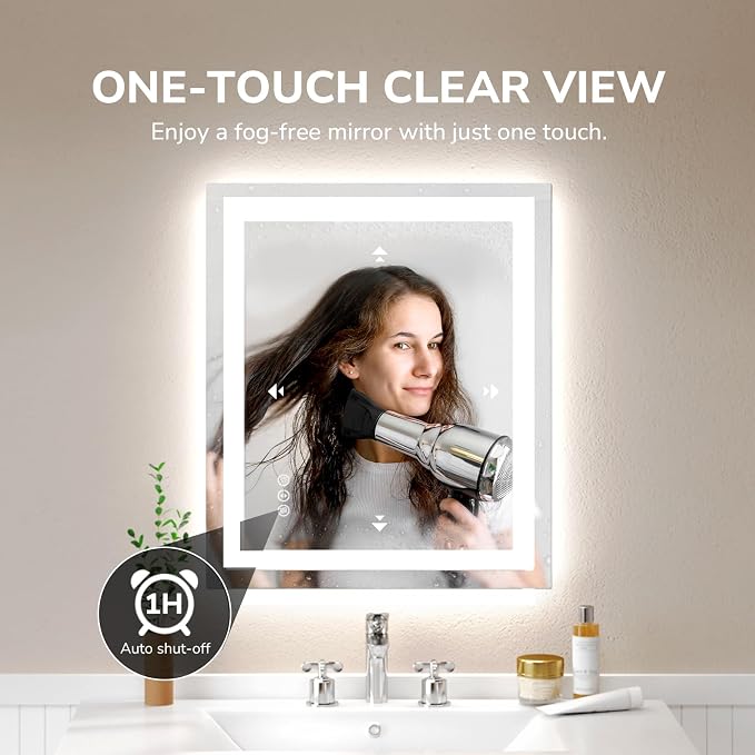 LED Bathroom Mirror 24x36 Inch Tempered Glass - Frameless LED Backlit Lighted Mirror for Bathroom Vanity with Anti-Fog, 3 Colors Dimmable, Memory Function, Wall-Mounted | Tempered Glass - Frameless Backlit Lighted Mirror for Bathroom Vanity with Anti-F...