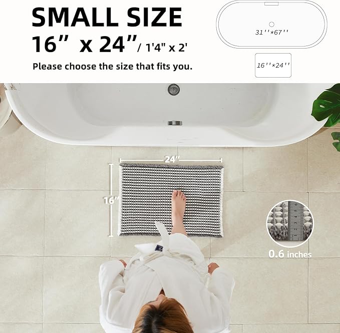 TYUU Waffle Bath Mat, Small Boho Bathroom Rugs Non Slip 24x16 Grey & White | Super Absorbent Quick Dry Bath Rug, Non-Slip Backing, Soft Waffle Washable Farmhouse Bathroom Mats, Tub, Shower & Home Decor
