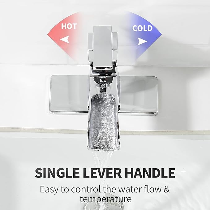Chrome Waterfall Bathroom Faucet, Sanliv Single Handle Bathroom Sink Faucet for 1 or 3-Hole Sinks (4 Inch Centerset) Modern Farmhouse Vanity Faucet with Pop Up Drain, Polished Chrome