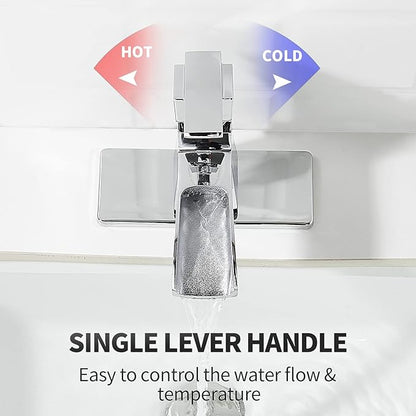 Chrome Waterfall Bathroom Faucet, Sanliv Single Handle Bathroom Sink Faucet for 1 or 3-Hole Sinks (4 Inch Centerset) Modern Farmhouse Vanity Faucet with Pop Up Drain, Polished Chrome