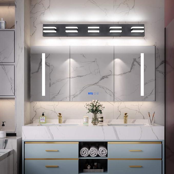 SOLFART Black 5 Light Bathroom Vanity Lights Over Mirror LED Modern Vanity Lights for Bathroom 5 Lights ETL Listed