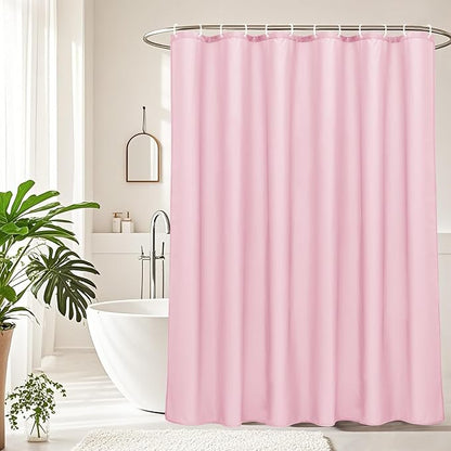 AooHome 72x96 inch Fabric Shower Liner, Extra Long Solid Color Shower Curtain with Hooks, Weighted Hem, Water Repellent, Pink