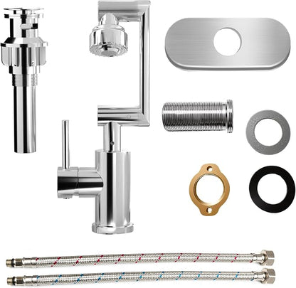 1080° Rotatable Bathroom Faucet, Chrome SUS304, Dual Spray Modes | Universal Height Adjustable Faucet for Farmhouse Sink, Vanity, Washbasin & RV, Single/3-Hole, Anti-Splash Easy Install