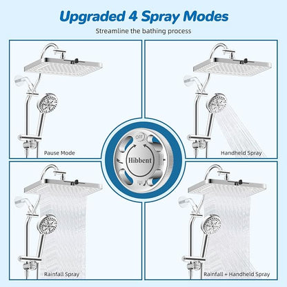 Hibbent 5-spray Dual Filtered White Rain Shower Head, 10 Spray Handheld | Shower Heads with Handheld 10-Spray Combo, All Metal Easy Reach 4-way Diverter Extension Arm, 71'' Hose & Holder, Chrome