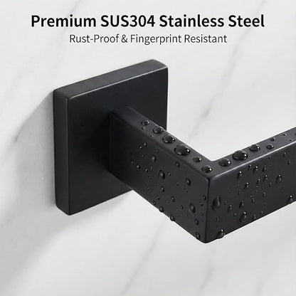 5 Piece Bathroom Hardware Set Matte Black, SUS304 Stainless Steel Towel Bar Set, Modern Square Accessories with 16 Inch Rack Toilet Paper Holder Robe Hooks (Matte Black)