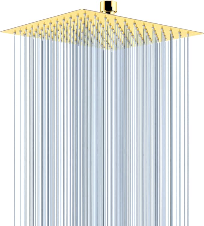 Voolan Rain Shower head, High Pressure Shower Head Made of 304 Stainless Steel, Relaxed Shower Experience Even at Low Water Flow and Pressure (10" Gold)