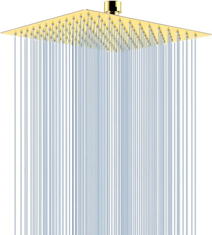 Voolan Rain Shower head, High Pressure Shower Head Made of 304 Stainless Steel, Relaxed Shower Experience Even at Low Water Flow and Pressure (10" Gold)