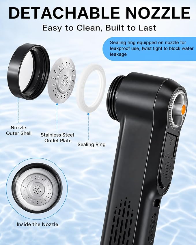Portable Bidet for Travel, Electric Rechargeable Bidet with 1600mAh Battery, 2.5L Tank, Dual Spray Modes (Jet/Shower), IPX6 Waterproof Personal Hygiene Sprayer for Home, Camping, Women, Men