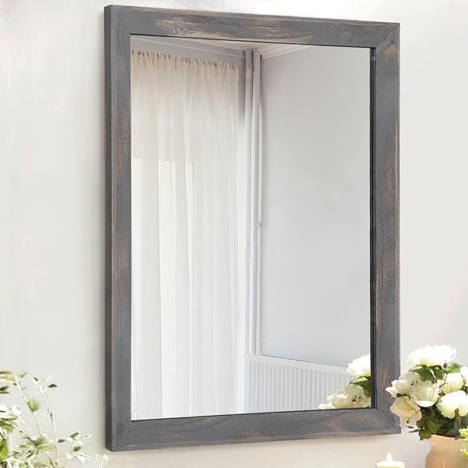 AAZZKANG Wooden Mirror Rectangle Rustic Mirrors for Wall Decorative for Bedroom Bathroom Living Room Entryway Hanging Home Decor