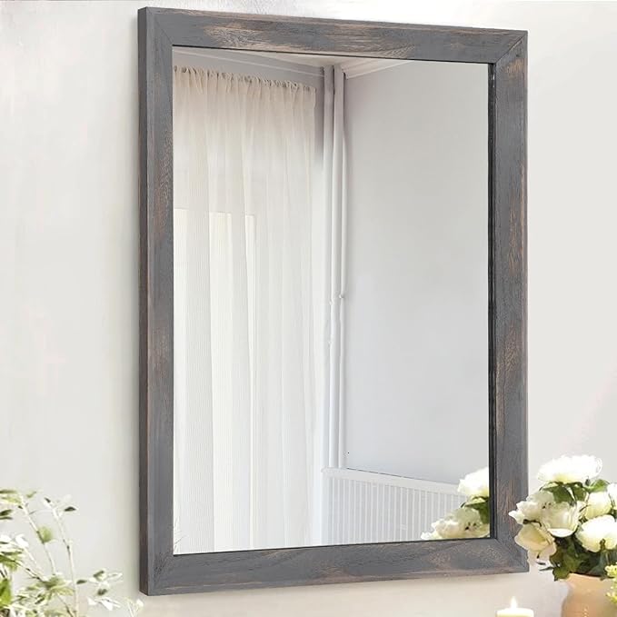 AAZZKANG Wooden Mirror Rectangle Rustic Mirrors for Wall Decorative for Bedroom Bathroom Living Room Entryway Hanging Home Decor 20"x16"
