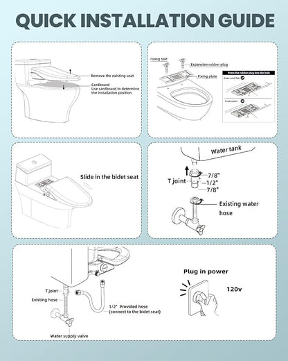 Electric Bidet Toilet Seat Elongated, Heated Toilet Seat with Instant Warm Water & Air Dryer, 6 Wash Modes, Dual Control, Self-Cleaning Nozzle, Soft-Close Lid, Night Light, Eco & Child Friendly
