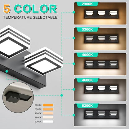 SOLFART LED Bathroom Vanity Light Fixtures： 3 Light Matte Black Modern Acrylic Bathroom Wall Lighting Fixtures Over Mirror 5CCT