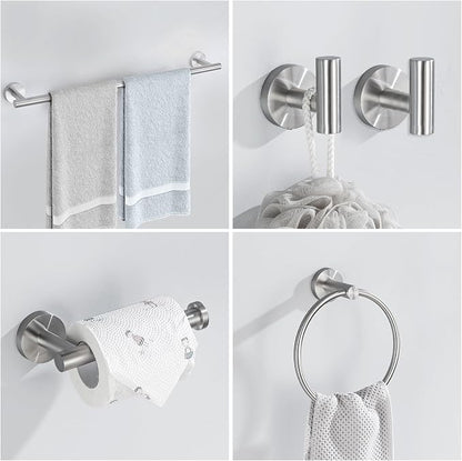 10 Pieces Brushed Nickel Bathroom Hardware Accessories Set SUS304 Stainless Steel Towel Bar Holder Set, 23.6Inch Towel Racks for Bathroom, Robe Towel Hooks, Toilet Paper Holder Wall Mounted